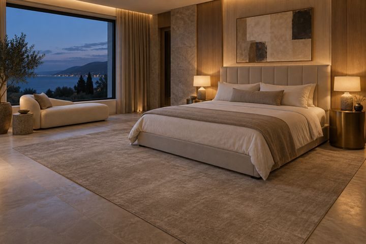 ligea visualisation of a guest room with a plain tip-sheared carpet in Mink